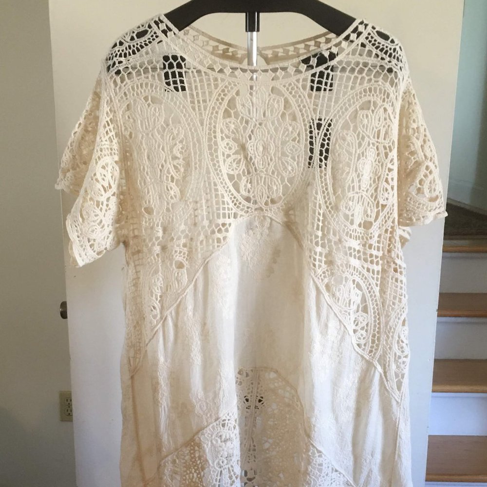Lane Bryant Mixed Crochet Lace Peasant Tunic‎ Cream Ivory Plus Size 26/28 4X NWT